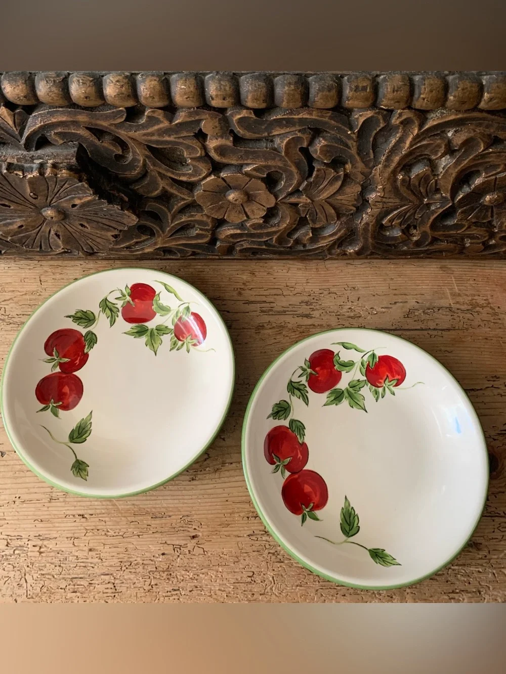 2 Crate & Barrel Tomato Vine Ceramic Pasta Bowls Plates Dishes Portugal 9